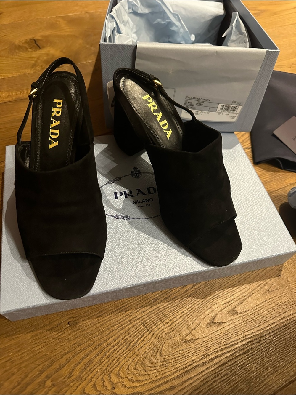 Prada Black Suede Ankle-Strap Block Heels - Picture 8 of 15